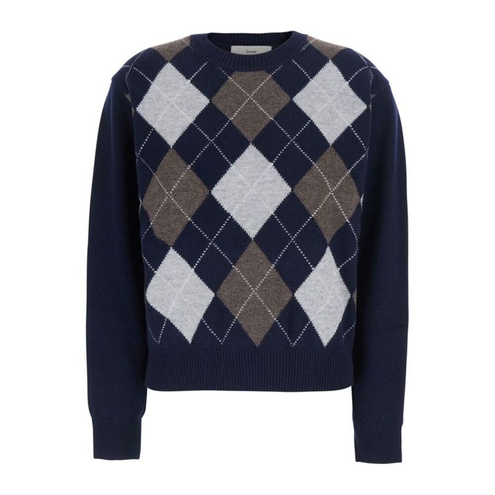 Dunst Women Crewneck Sweater With Argyle Motif In Blue Wool For Men